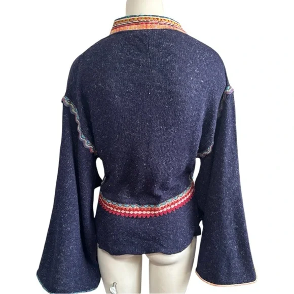 Anthropologie Moth Corn Wind Navy Kimono Cardigan Wrap Sweater women’s medium - Picture 7 of 17